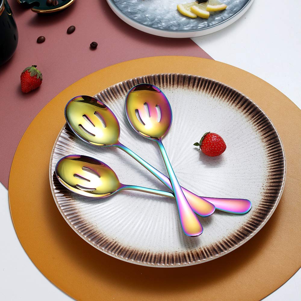 Rainbow 10-Piece Stainless Steel Flatware Set - Includes Slotted Spoon, Cake Server, Fork & Soup Ladle - Perfect for Dinner Parties, Catering & Home Entertaining