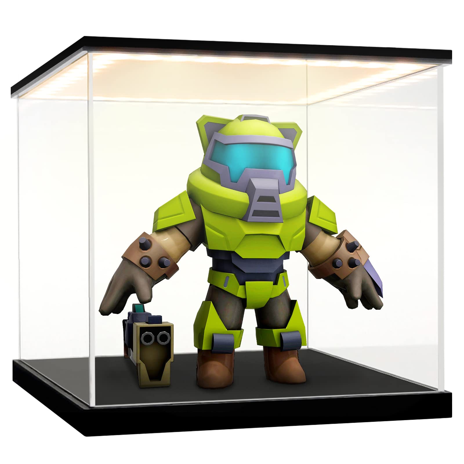 LASOA Acrylic Display Case with LED Lights - 12x12x12 Inch Clear Collectible Showcase Box for Figurines, Memorabilia & Action Figures - Black Base & Lid, Easy Self-Assembly - Perfect for Home Decor, Office Display & Gift Presentation (30x30x30cm)