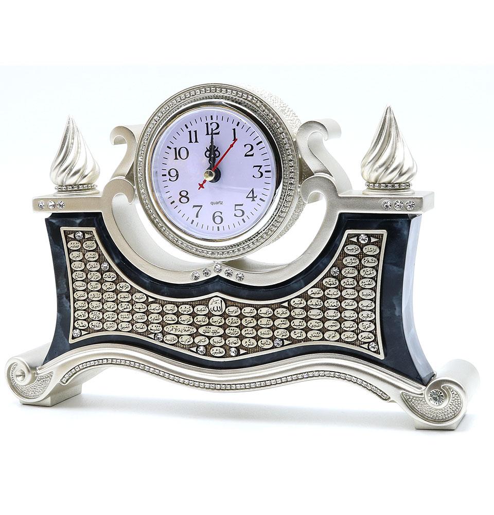 Islamic Table Decor Clock with 99 Names of Allah - Elegant Muslim Prayer Timepiece for Home, Office & Mosque - Perfect for Ramadan, Eid & Daily Islamic Reminders