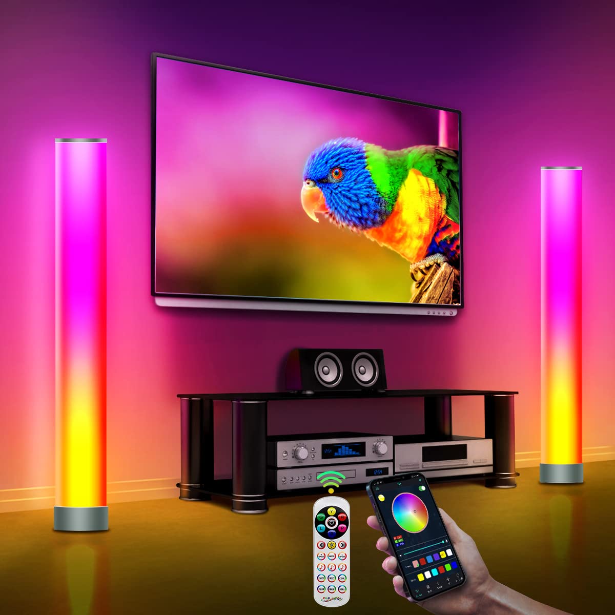 DREAMLAND 2-Pack RGB Corner Floor Lamp with Smart App & Remote Control - Modern LED Floor Light with Music Sync & Color Changing Modes - Perfect for Living Room, Bedroom, Gaming Setup & Party Lighting
