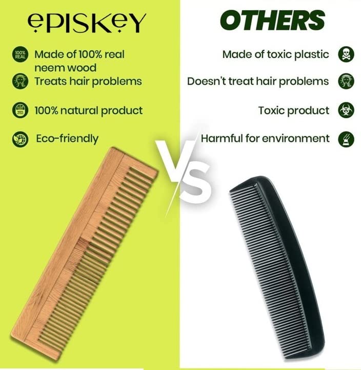 Episkey Neem Wood Comb for Hair Growth & Scalp Care - Dual Tooth Comb for Straightening, Frizz Control, Dandruff & Hair Loss Prevention - Natural Neem Wood Hairbrush for Men & Women - Perfect for Daily Hair Care & Styling at Home or Salon