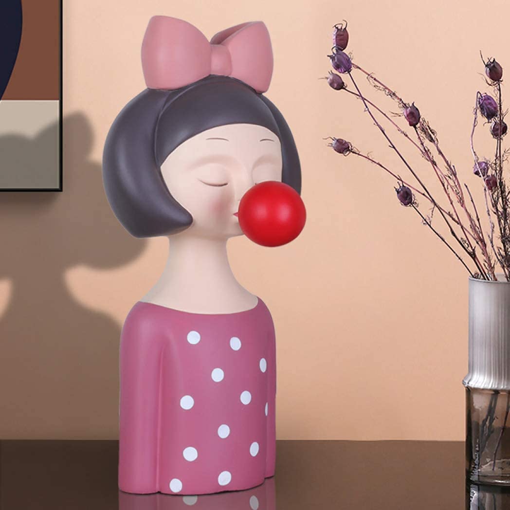 Maracos Modern Resin Blowing Bubbles Girl Statue - 6.2x6.2x12.5 Inch Cute Home Decor Sculpture, Handcrafted Gift for Living Room, Bedroom & Office (Red)