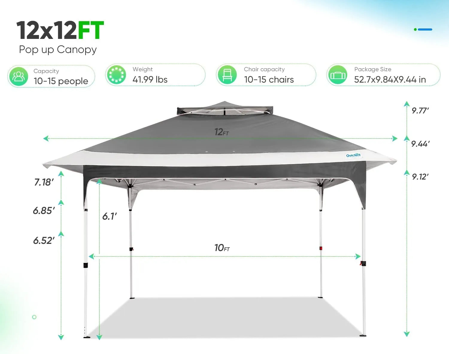 12' x 12' Instant Pop Up Canopy Tent with Carry Bag - Portable Outdoor Shelter for Camping, Beach, Picnics & Backyard Parties