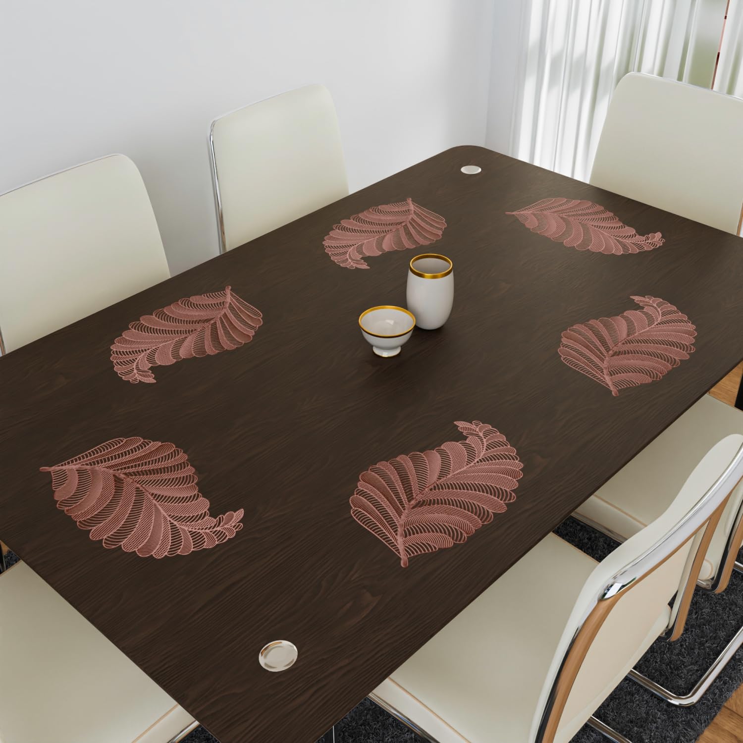 Kuber Industries Leather Side Table Mats Set of 2 - Leaf Shaped Copper Table Runner for Bedroom, Dining & Center Table Decor | Waterproof & Heat Resistant for Daily Use, Home Styling & Gift Giving