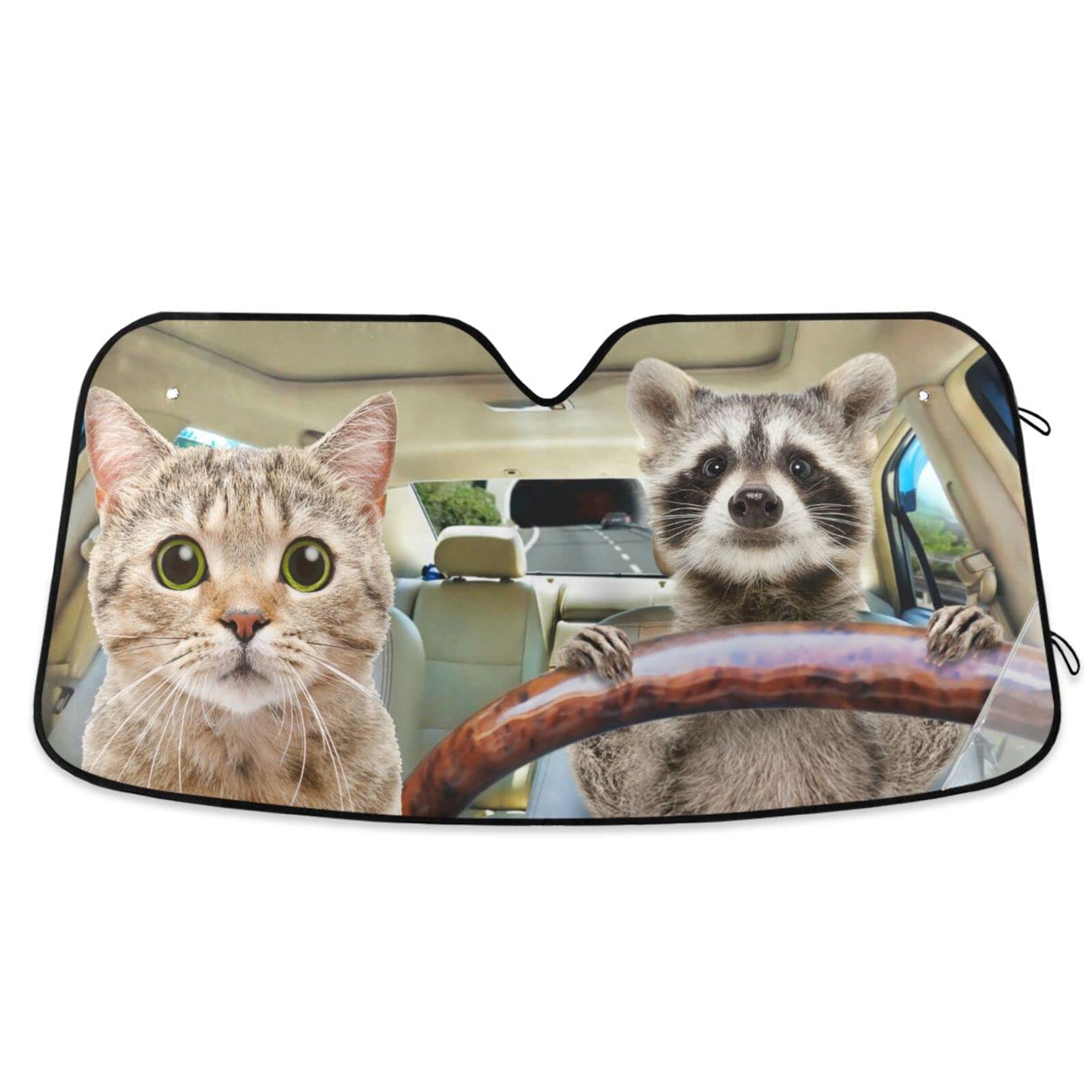 Boccsty Funny Raccoon Driving Car Windshield Sun Shade - UV Protection for Cars, Trucks & SUVs | Cute Animal Design Car Window Shades | Universal Fit Sun Visor for Men, Women & Kids | Perfect for Summer Road Trips & Parking Protection