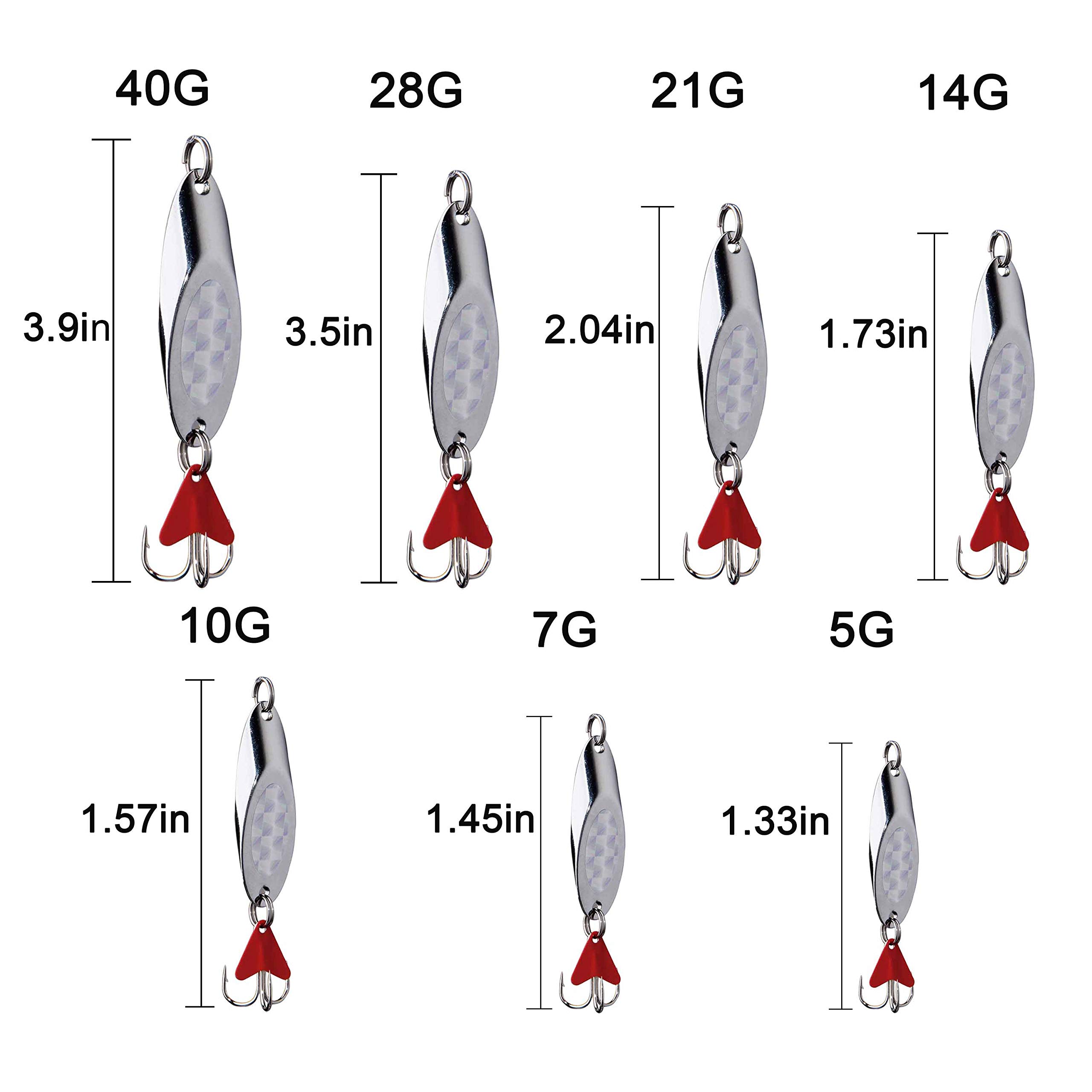Saltwater Fishing Spoons Lures - Metal Jigging Spoons with Treble Hooks for Salmon Bass - Perfect for Deep Sea & Freshwater Fishing