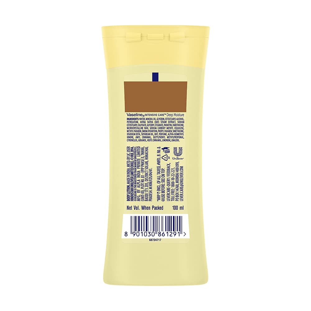 Vaseline Intensive Care Deep Moisture Body Lotion 100ml - Long Lasting Hydration for Healthy, Glowing Skin - Daily Moisturizer for Dry Skin Care - Perfect for Winter & Post-Shower Use