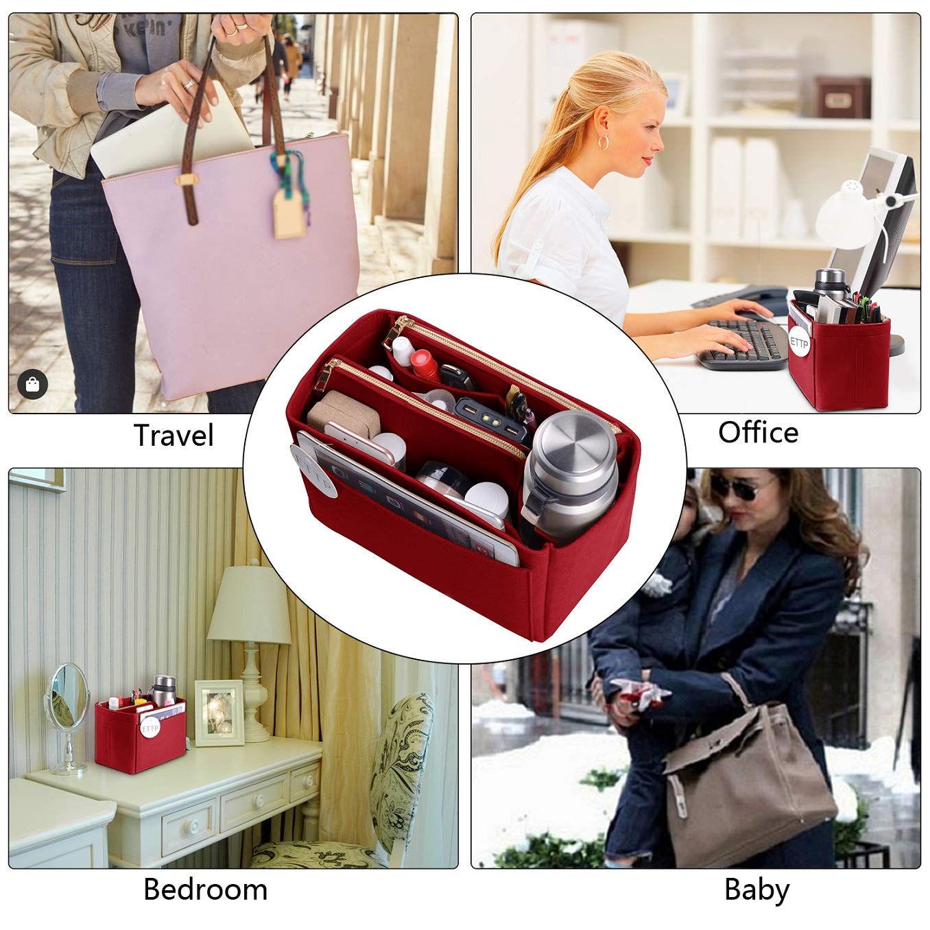 Premium Felt Purse Organizer Insert for LV Speedy, Neverfull & Tote Bags - 5 Sizes Handbag Shaper & Storage Solution - Perfect for Travel, Work & Daily Organization