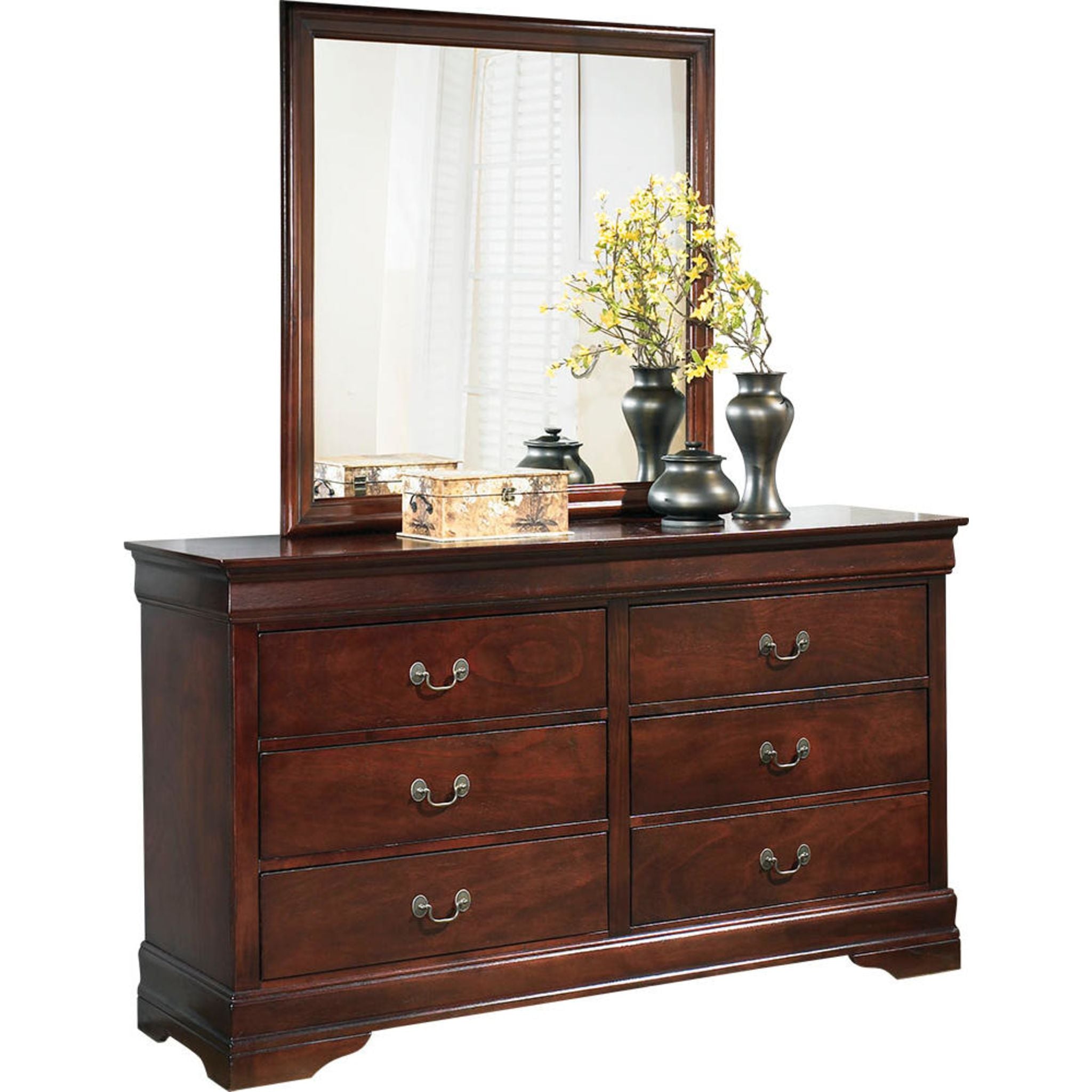 Alisdair Dresser and Mirror Set - Dark Brown Wooden Bedroom Furniture for Home Decor & Storage