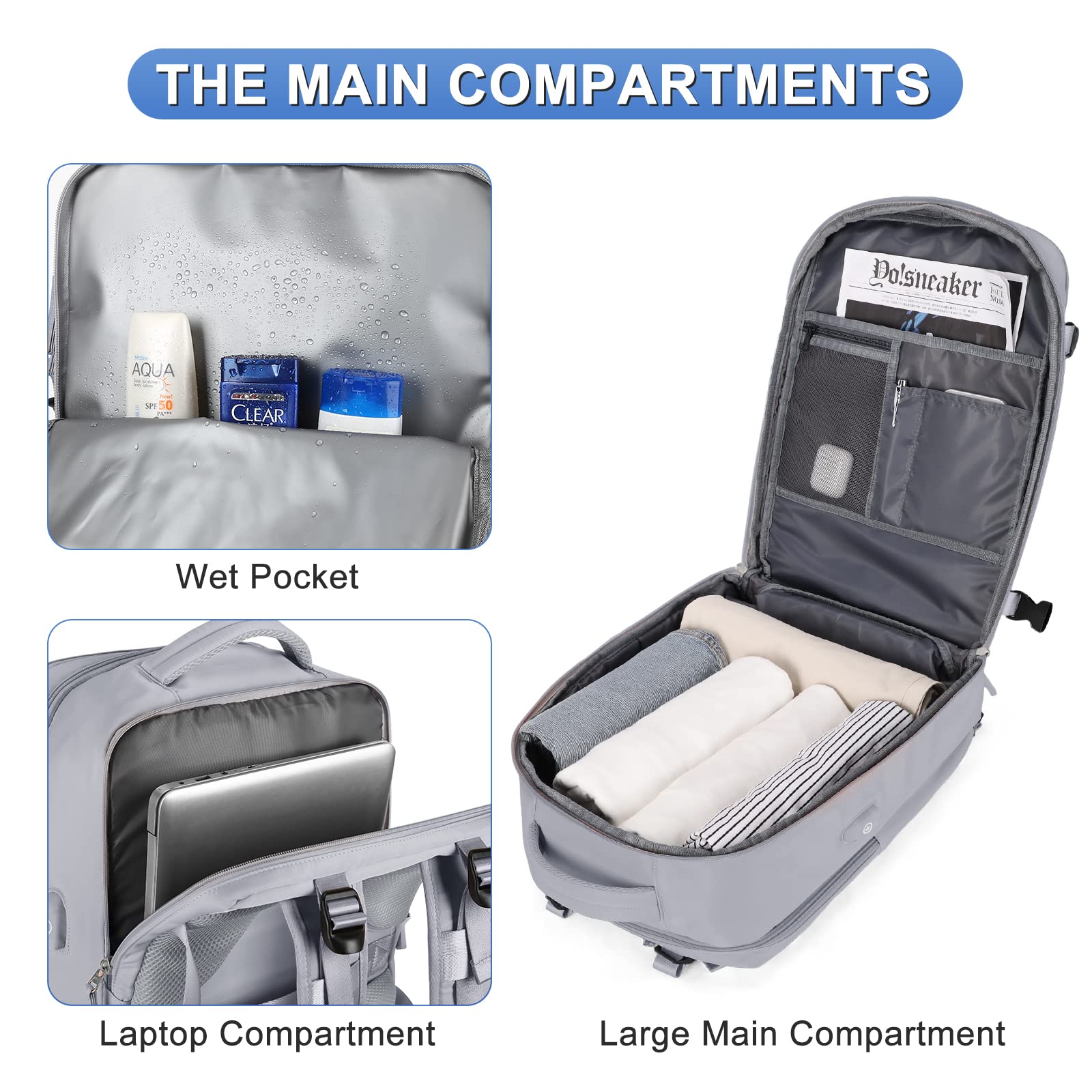 Coofay Airline Approved Carry On Backpack - Waterproof Travel Backpack for Women & Men, Lightweight Daypack for Hiking, Sports, Casual Use & Flight Travel Accessories
