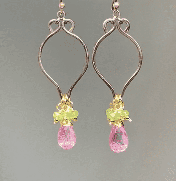Exquisite Pink & Green Gemstone Long Dangle Earrings - Mixed Metal Tsavorite Garnet Jewelry for Women - Perfect for Parties, Weddings & Evening Events