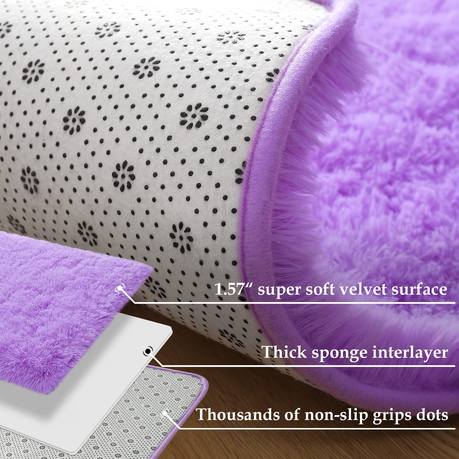 Soft Shaggy Fluffy Rug 2.6'x5.3' Oval Plush Carpet for Kids Bedroom, Nursery, Living Room - Non-Slip Fuzzy Comfy Floor Mat for Baby Play Area & Teen Girls Room Decor (Purple) - Perfect for Playtime, Relaxation and Cozy Home Decor