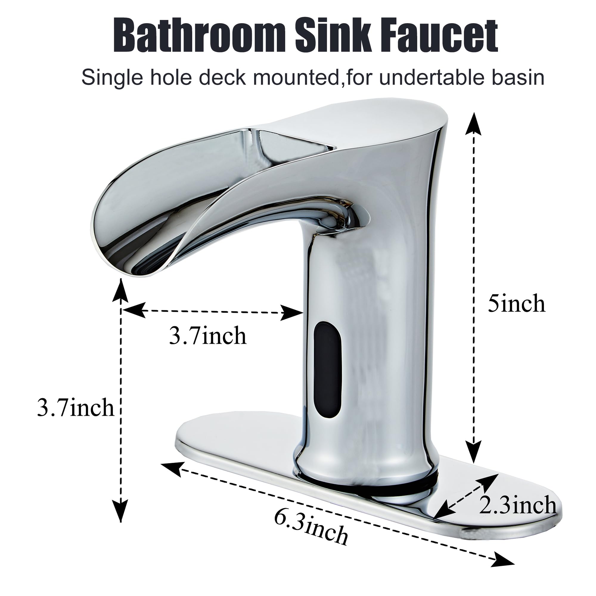 Automatic Sensor Faucet - Touchless Waterfall Bathroom Sink Faucet with Deck Plate (Chrome) | Hands-Free for Hygiene, Perfect for Home & Public Restrooms