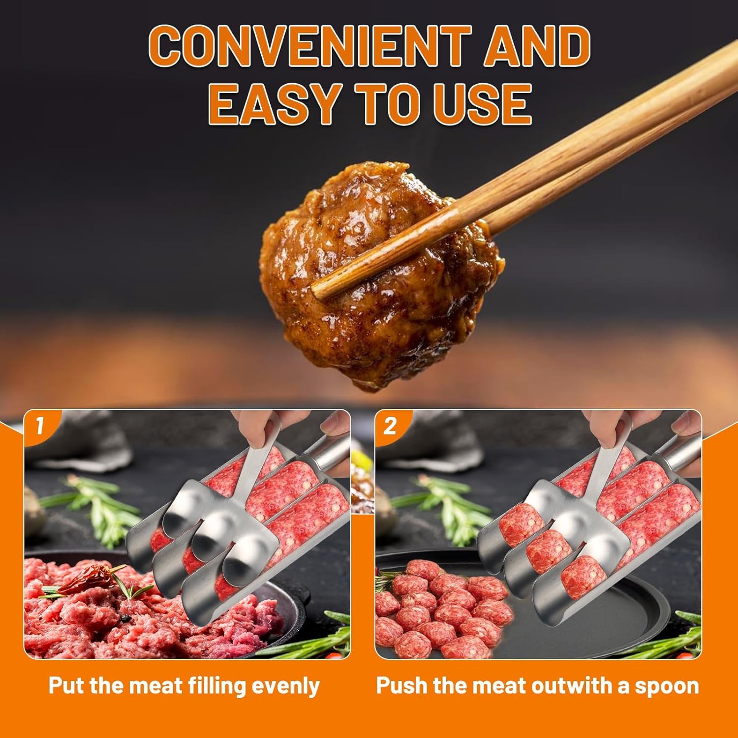 Triple Meatball Maker - Stainless Steel Kitchen Tool for Perfect Meatballs, Scoop & Mold (3 Tubes) | Ideal for Home Cooking, Meal Prep & Party Food