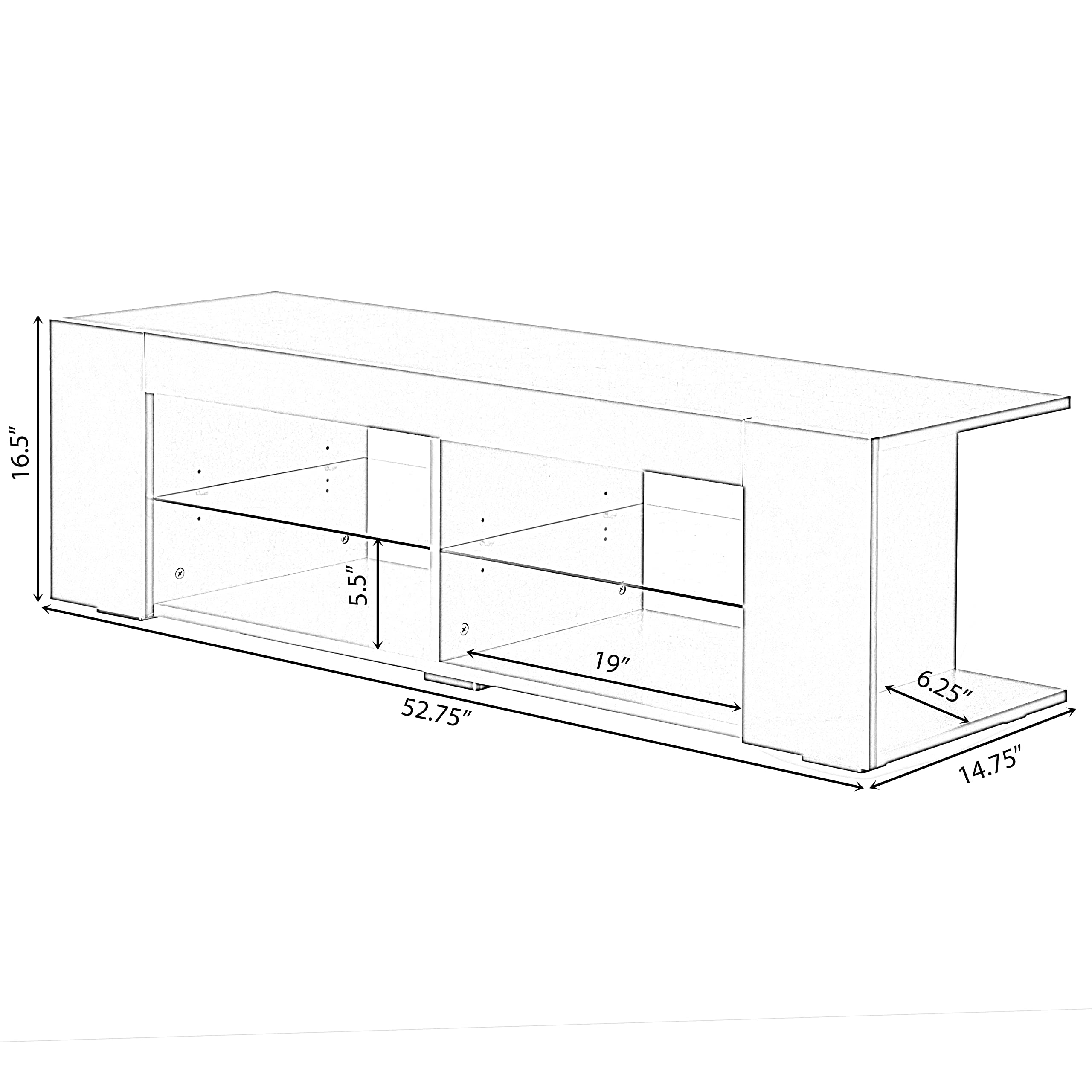 Basicwise White LED TV Stand with Glass Shelves & UV Frame - Modern Entertainment Center for Living Room, Bedroom & Home Theater Setup