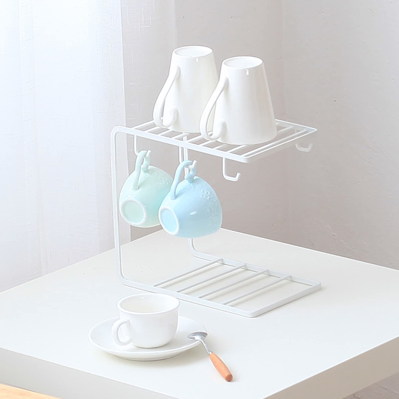 EXCLUZO Mug Holder Stand with 6 Hooks - Countertop Coffee Cup Organizer for Home & Store Display - Perfect for Kitchen, Office, and Retail Shop Organization