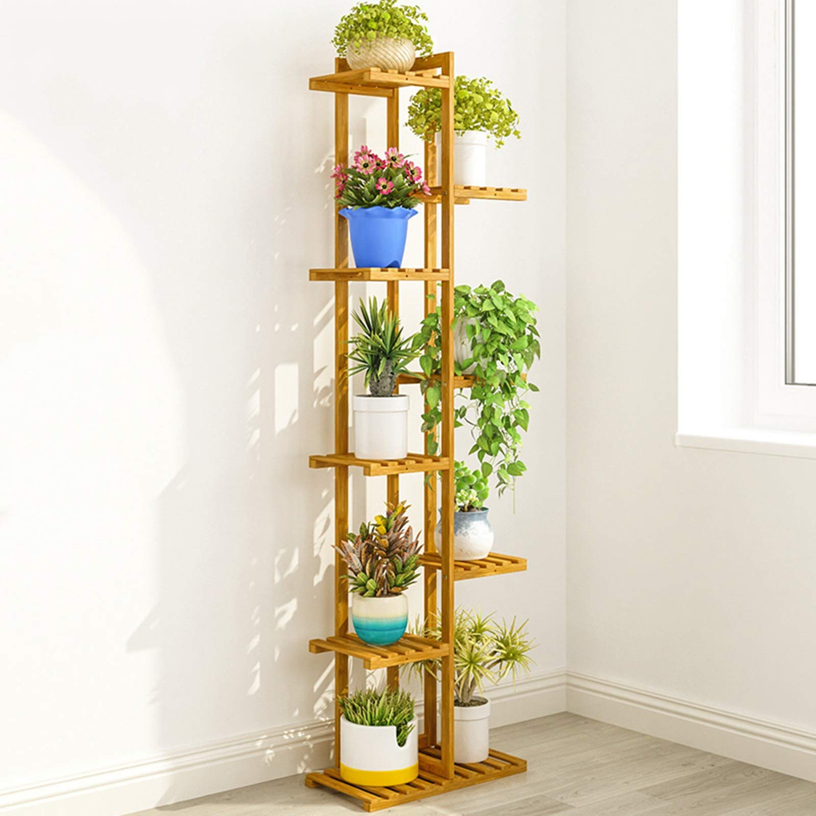 8-Tier Bamboo Plant Stand for Indoor & Outdoor Plants - Multi-Layer Corner Flower Pot Holder & Planter Display Shelf for Balcony, Garden, Living Room & Patio Decor