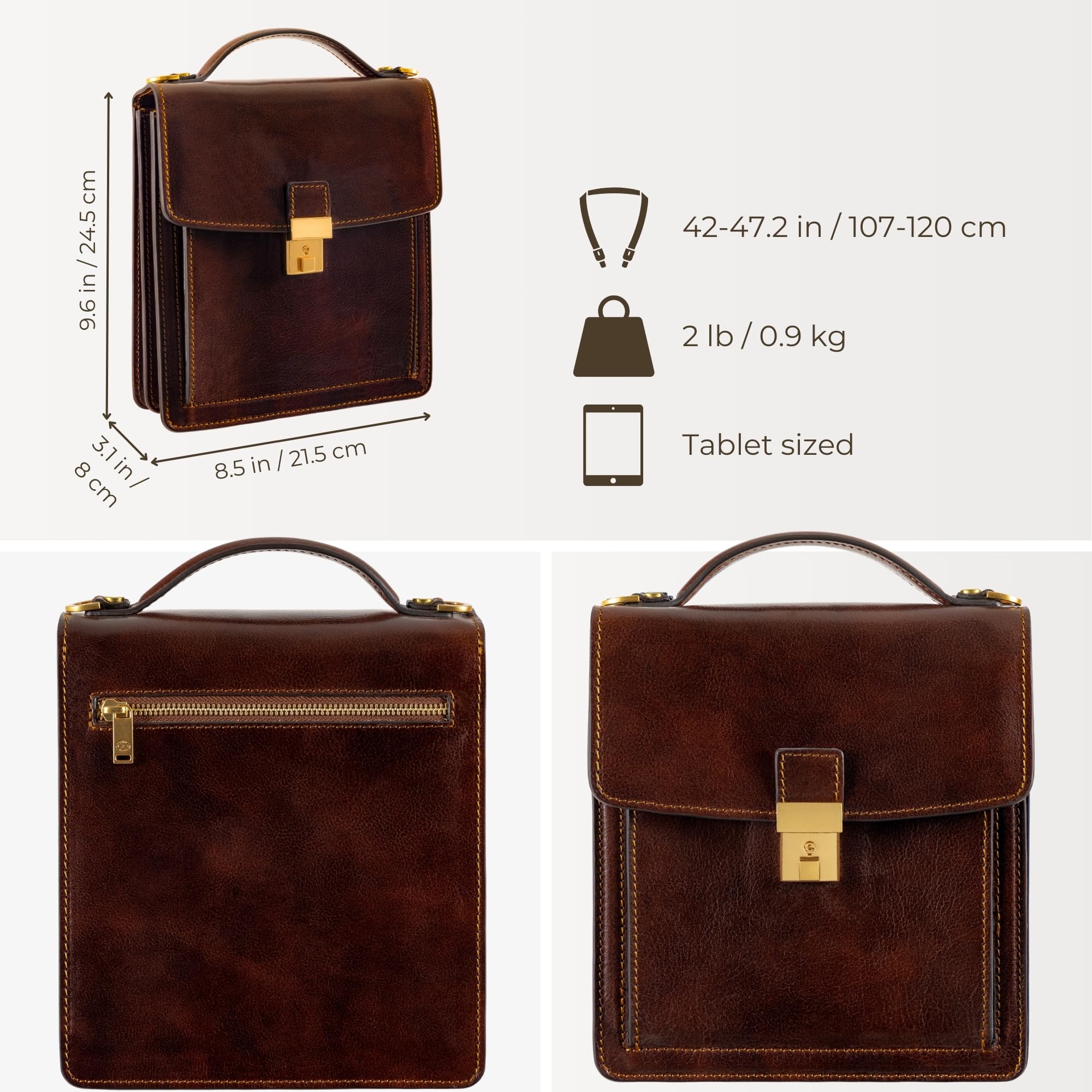 Premium Italian Leather Messenger Bag for Men - Durable Crossbody Briefcase with Time Resistance - Gift Box Included - Perfect for Office, Travel & Business Meetings