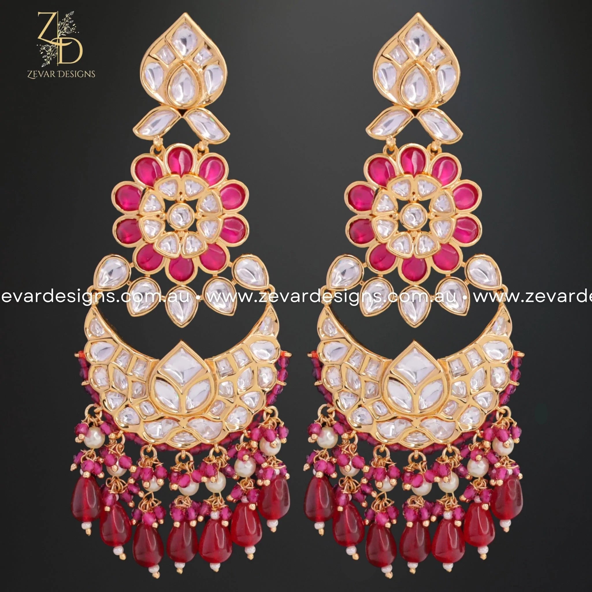 Exquisite Kundan Earrings with Ruby Red Stones | Elegant Indian Jewelry for Women | Perfect for Weddings, Parties & Special Occasions