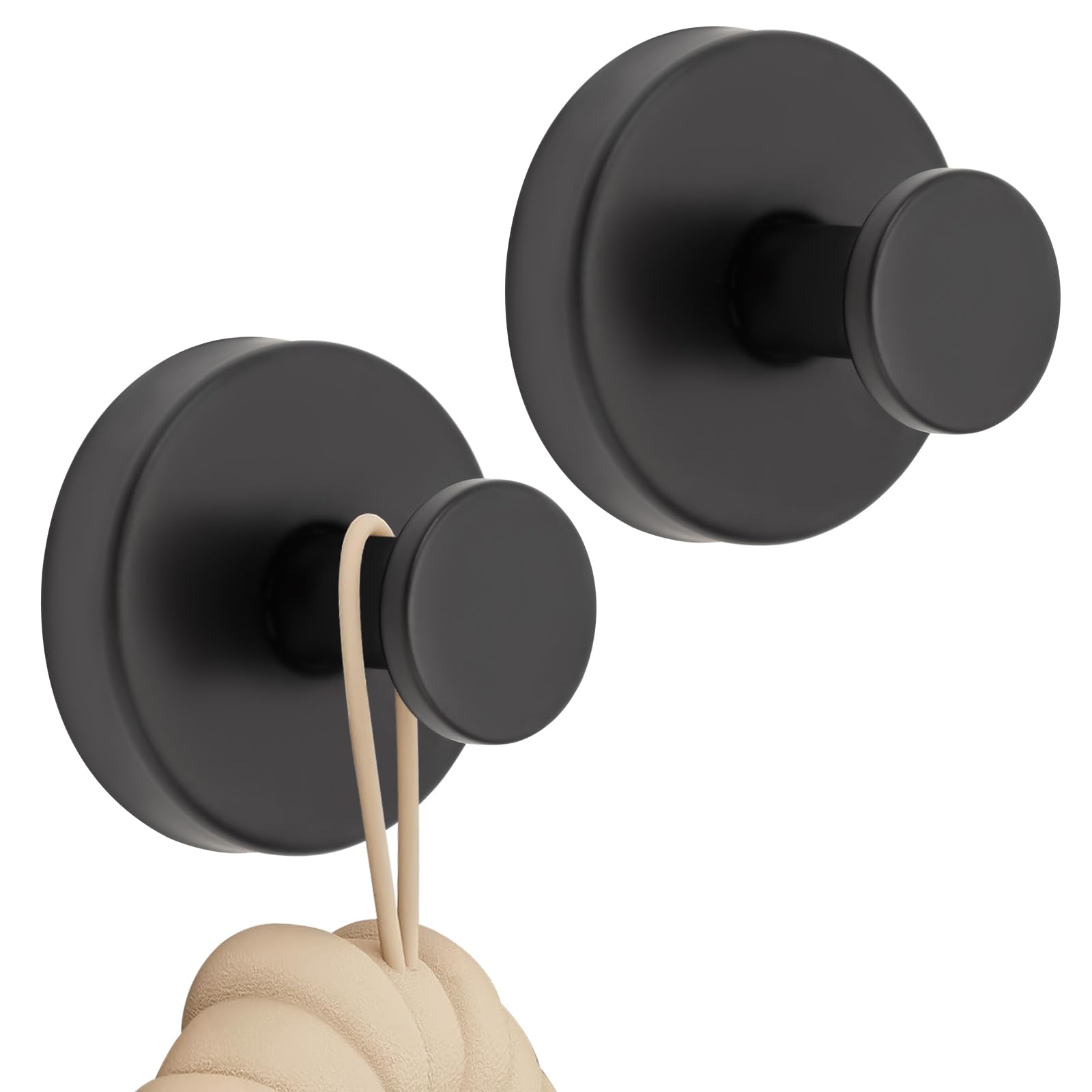2PCS Shower Hooks with Strong Suction Cups - Heavy Duty Adhesive Bathroom Hooks for Towels, Robes & Accessories - Black Shower Organizer for Bath, Kitchen & Window Use