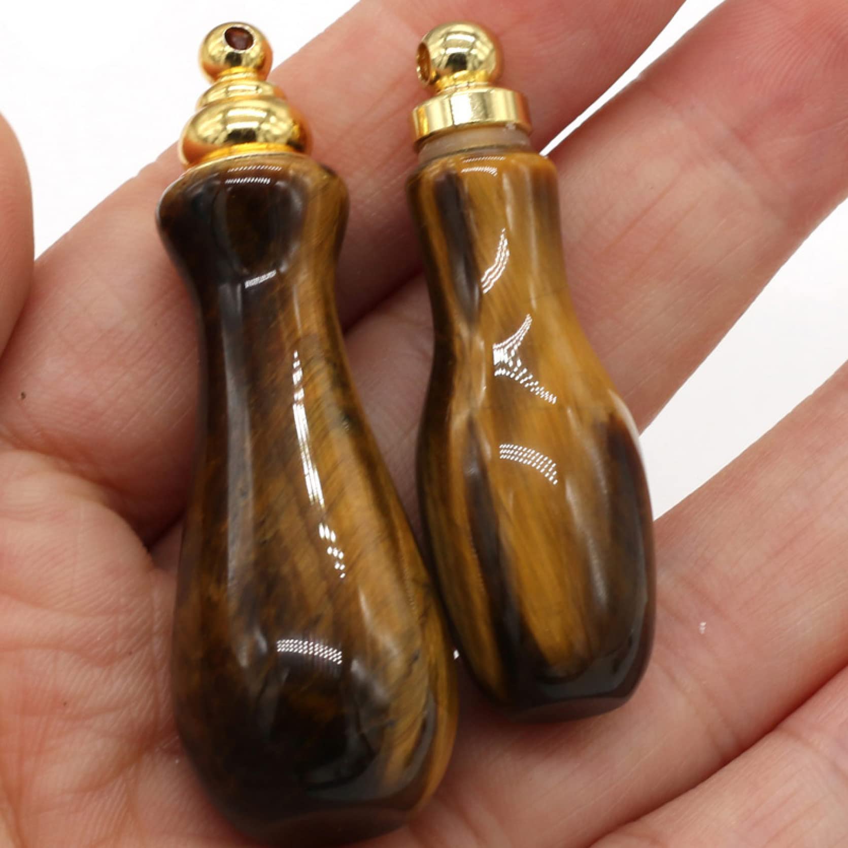 Natural Crystal Tiger Eye Stone Perfume Bottle Pendant Necklace - Elegant Women's Jewelry Gift for Aromatherapy & Spiritual Healing (Great for Meditation, Yoga & Special Occasions)