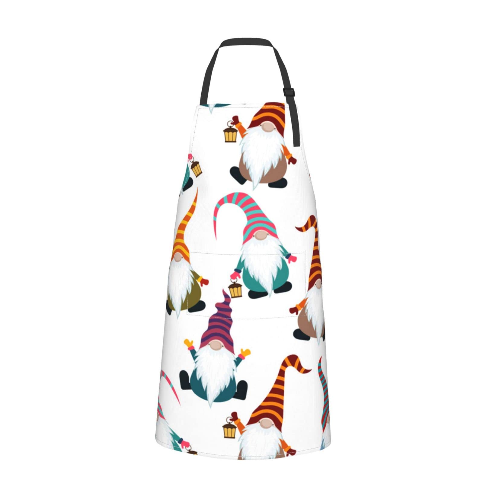 Funny Christmas Gnome Printed Apron - Waterproof Kitchen Cooking Bib with Pockets for Men & Women - Perfect for Holiday Baking, BBQ, and Festive Cooking Parties