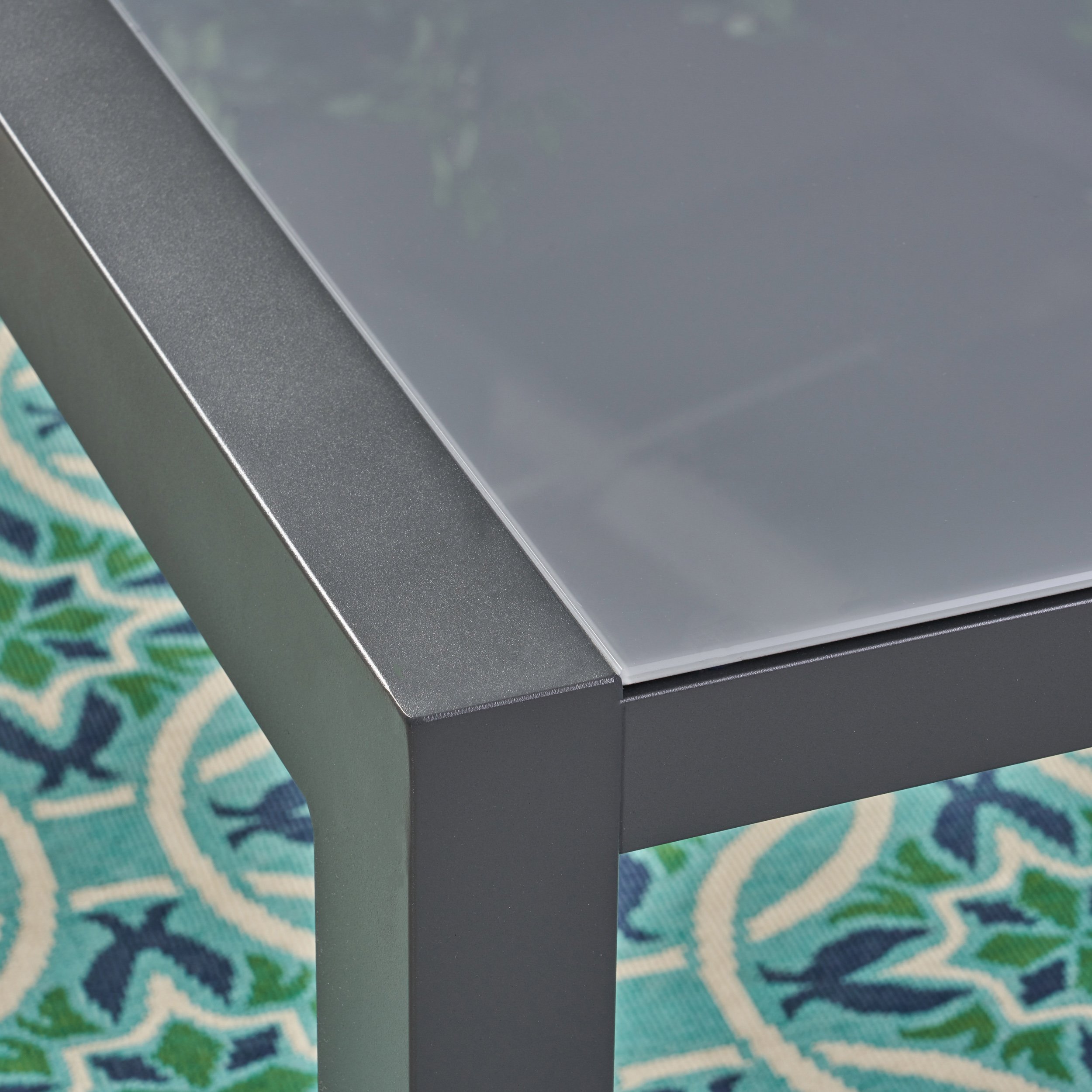 Christopher Knight Home Eli Outdoor Tempered Glass Dining Table with Aluminum Frame - Weather-Resistant Gray Patio Furniture for Backyard, Garden & Poolside Dining