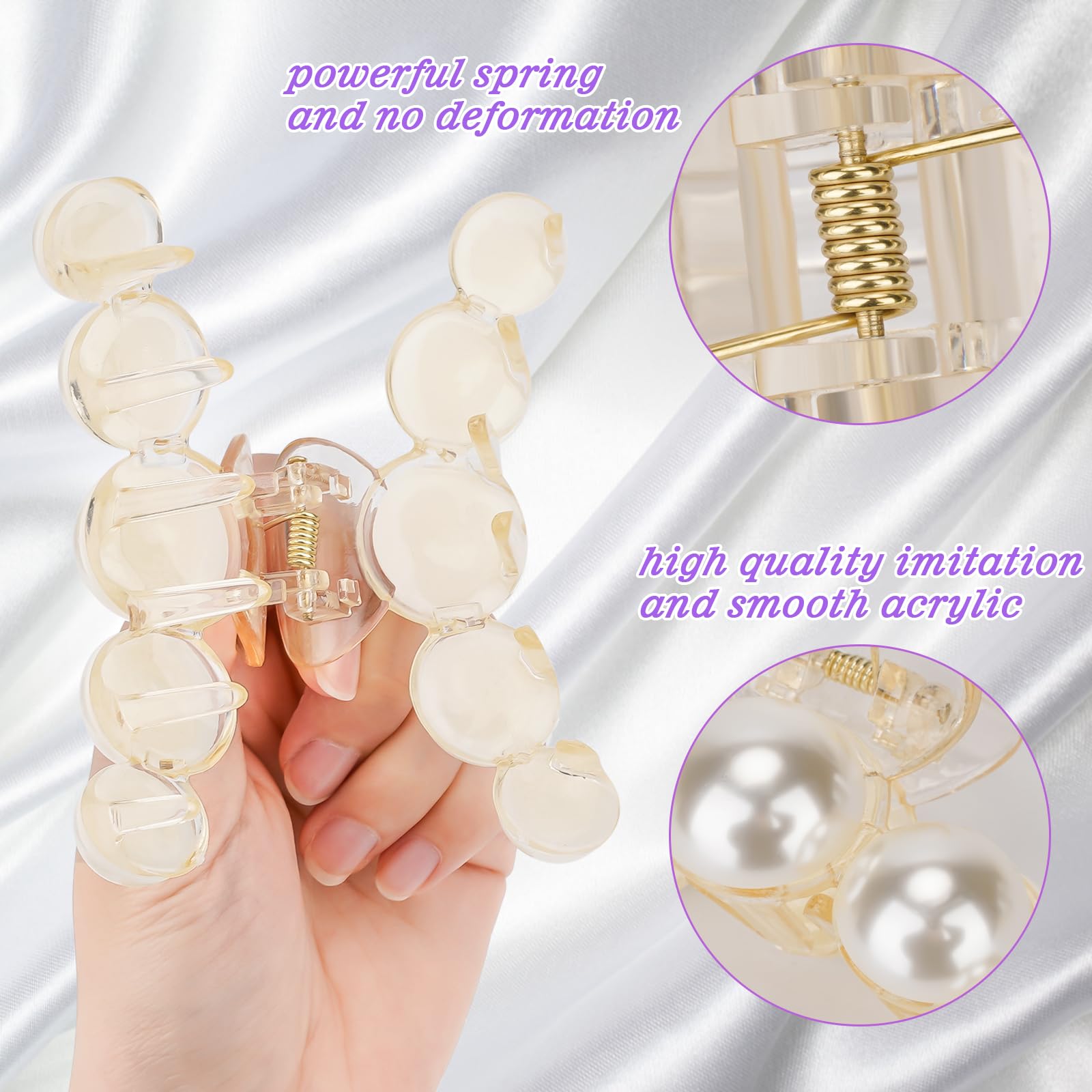Leezmark Pearl Hair Claw Clips - Large Barrettes for Thin, Thick, Curly & Long Hair - White Jaw Clips Hair Accessories for Women & Girls - Perfect for Work, Weddings & Everyday Styling