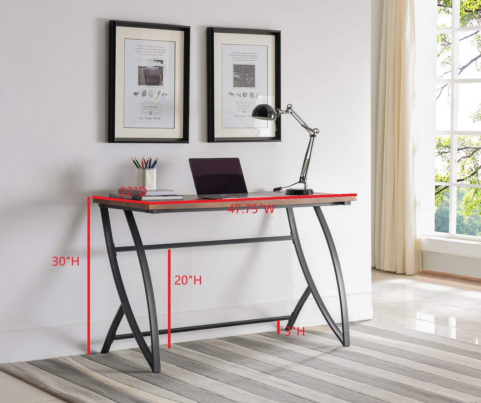Kings Brand Furniture - Haughton Black Metal & Walnut Wood Writing Desk with Laptop Stand | Home Office, Study, Dorm Room Workspace