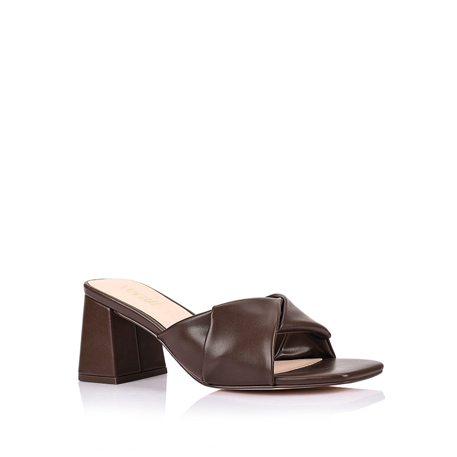 Stella Block Heel Mules for Women - Comfortable Chunky Heel Slides in Chocolate Brown | Perfect for Office, Date Night & Casual Outfits