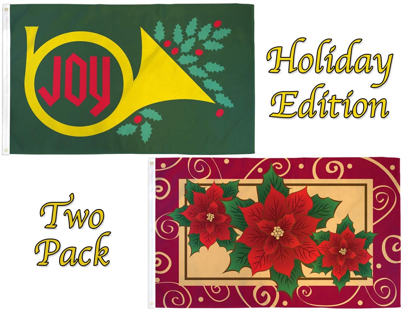 3x5ft Holiday House Flags with Poinsettias & Joy - Christmas Outdoor Decor for Front Yard, Porch & Seasonal Celebration - Festive Holiday Bundle