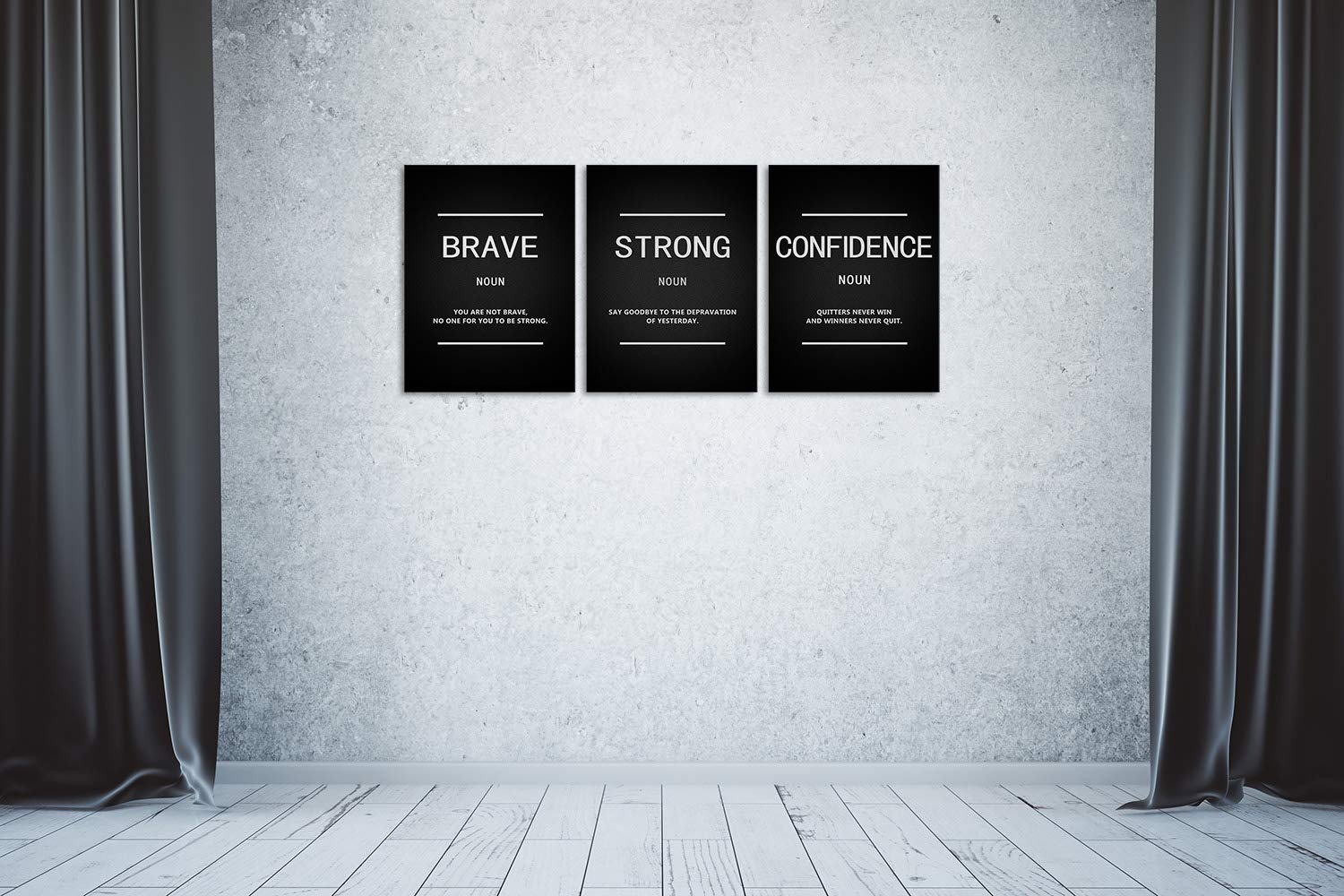 3-Piece Motivational Wall Art Set - Brave Strong Confidence Entrepreneur Quotes for Office, Bedroom & Living Room - Ready to Hang Inspirational Decor - Perfect for Home Offices, Workspaces & Dorm Rooms