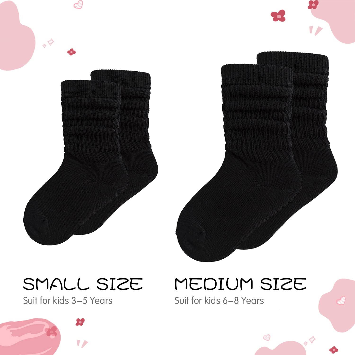 DOOVID Toddler Knee High Socks - Soft Cotton Crew Socks for Boys & Girls (3-Pack) - Non-Slip Slouch Socks for Playtime, School & Everyday Wear