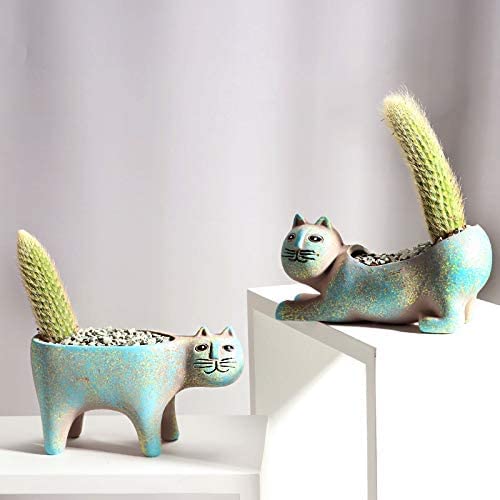 123Arts Ceramic Cat Planter - Cute Succulent & Flower Pot with Retro Design, Perfect for Home Decor, Office Desk, or Gift Idea
