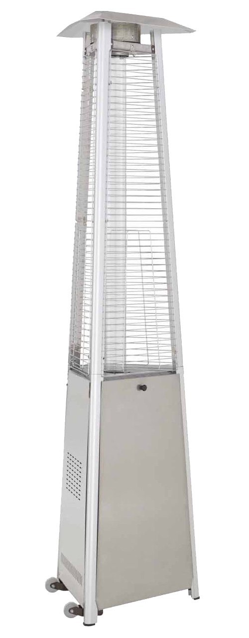 Commercial Glass Tube Propane Patio Heater with Wheels - Stainless Steel Outdoor Heater for Restaurants, Backyard, Deck & Garden Parties