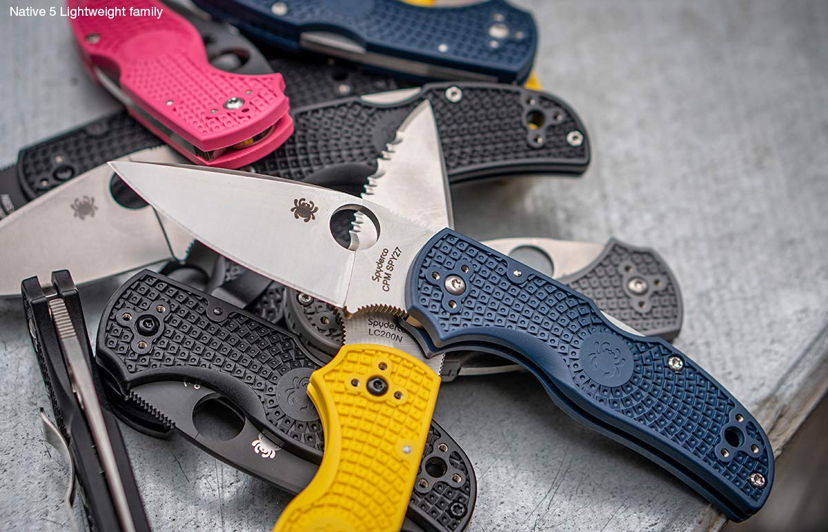 Spyderco Native 5 Lightweight Folding Pocket Knife - Pink FRN Handle, Plain Edge CPM S30V Steel Blade, Full-Flat Grind, Back Lock (C41PPN5) - EDC, Camping, Hiking & Outdoor Survival Tool