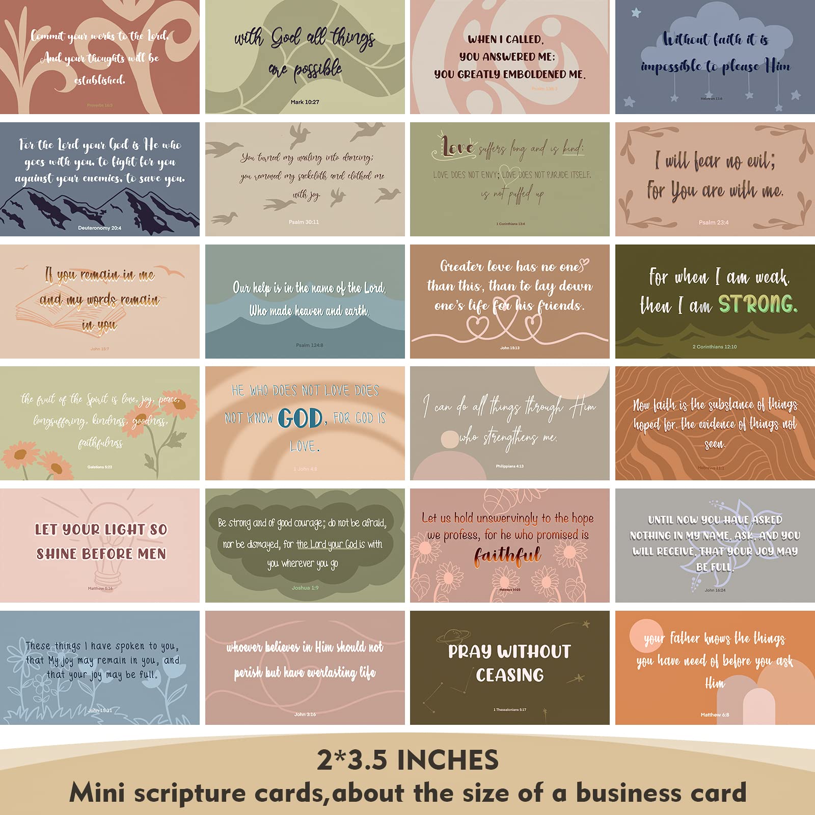 BRYTEFY 100 Earth Tone Prayer Cards with Inspirational Bible Verses - Assorted Mini Scripture Encouragement Cards for Christian Gifts, Bible Study & Daily Devotion