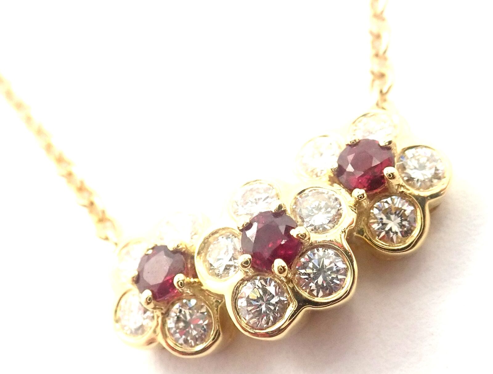Authentic Van Cleef & Arpels 18k Yellow Gold Ruby Diamond Fleurette Necklace | Luxury Jewelry for Women | Perfect for Weddings, Anniversaries & Special Occasions