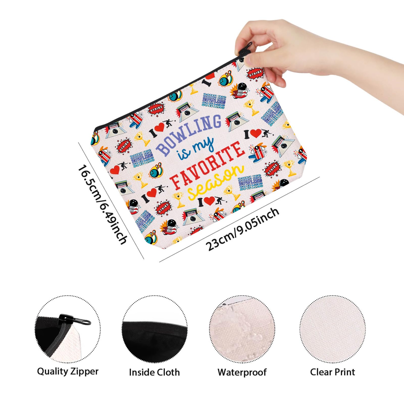 TSOTMO Bowling Themed Makeup Bag - Perfect Gift for Bowling Lovers, Game Day Sports Enthusiasts (Bowling Is My Favorite Season) - Great for Cosmetics Storage & Bowling Alley Essentials
