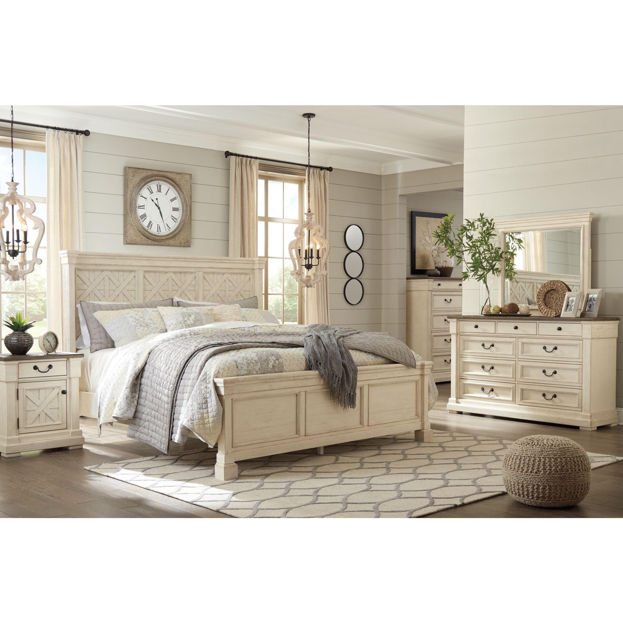 Bolanburg 5-Piece Bedroom Furniture Set in Antique White - Complete Queen Size Bed, Nightstand & Dresser for Cozy Master Bedroom Decor