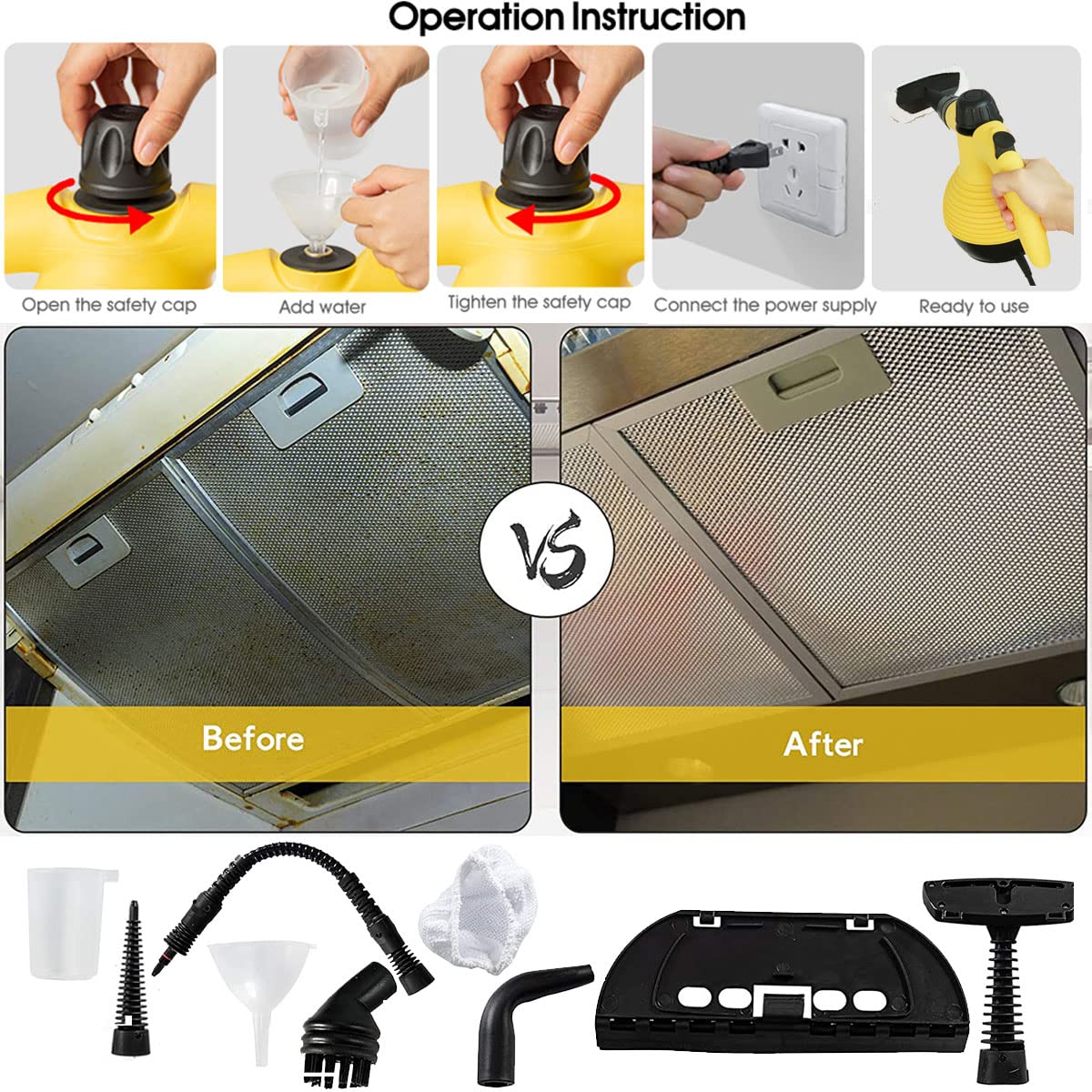 **Handheld Home Steam Cleaner with 9-Piece Accessory Kit – Large Capacity for Floors, Cars & Hard Surfaces – Removes Grime, Grease & Gaps – Perfect for Kitchen, Bathroom & Auto Detailing**