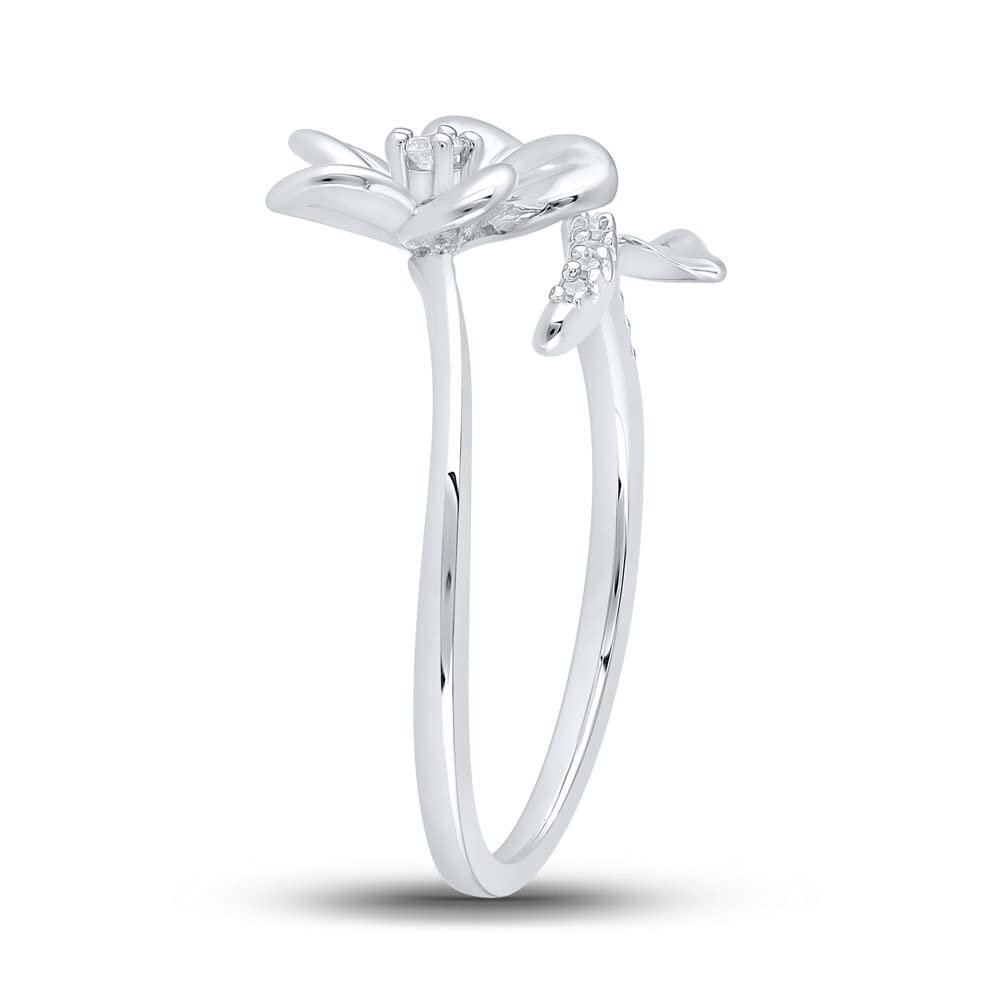 10K White Gold Women's Round Diamond Flower Band Ring - 1/12 Cttw, Elegant Floral Design for Engagement, Anniversary & Everyday Wear