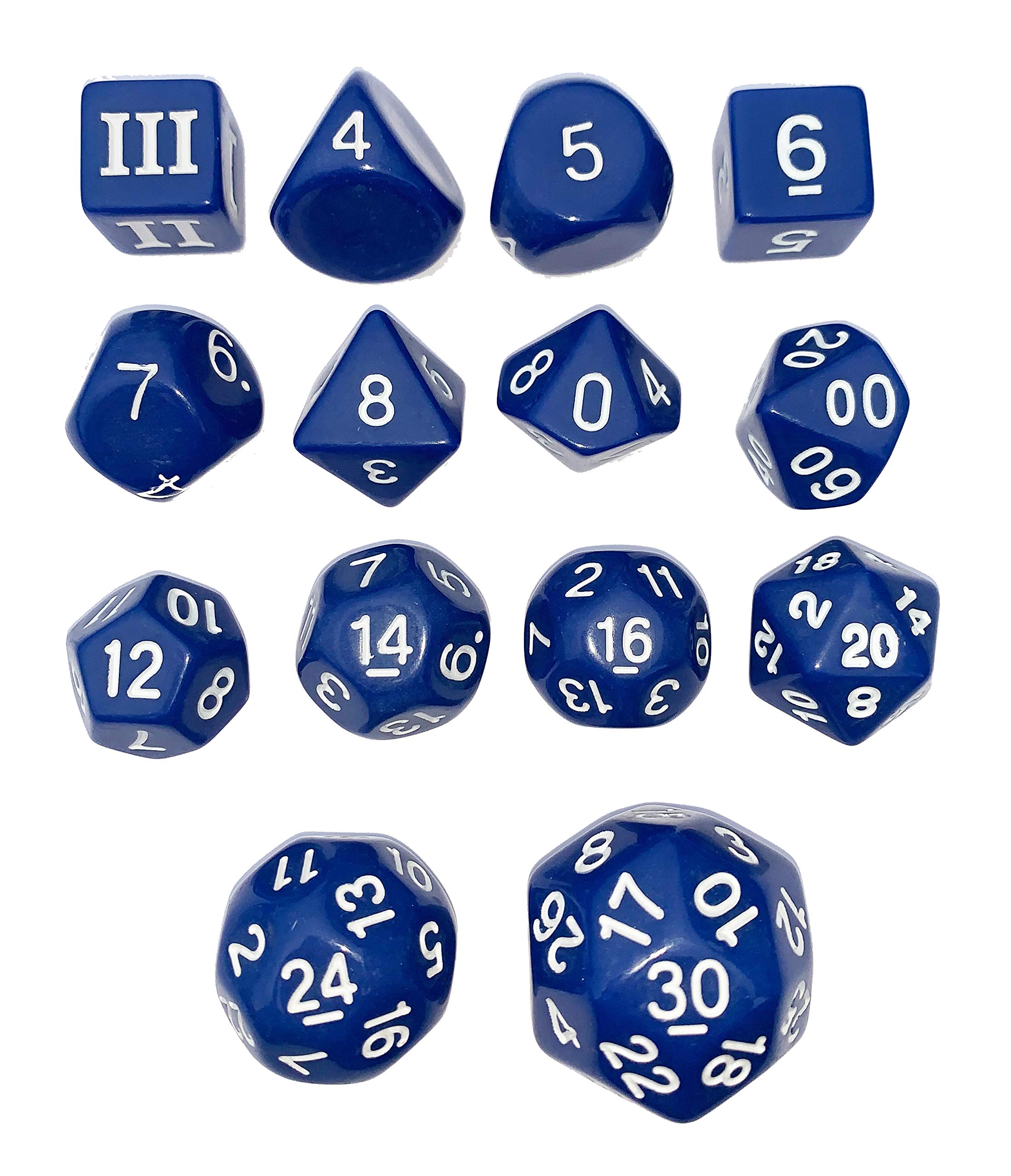 Indigo Blue - 14 Unique Dice Set for Dungeon Crawl Classics (DCC) RPG Game - Perfect for Tabletop Gaming, D&D Sessions & Fantasy Roleplaying Adventures