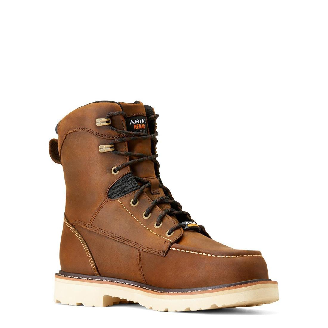 8 Inch Composite Toe Waterproof Work Boots for Men - Distressed Brown Safety Shoes with Rebar Lift - Ideal for Construction, Warehouse & Outdoor Work