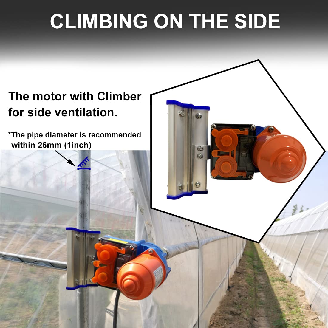 UYGALAXY Greenhouse Roll Up Motor with Limit Switch & Creeper (2 Pack) + Transformer Controller (AC110V to DC24V) - Automatic Ventilation System for Chicken Coop, Side Greenhouse & Garden Sheds - Perfect for Temperature Control & Air Circulation