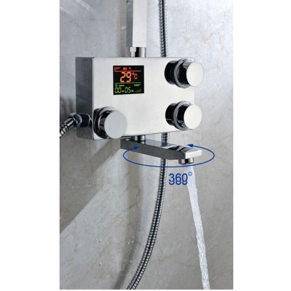 Juno Square Rain Shower Head Set with Handheld Shower & Digital Temperature Display | Wall Mount Shower System | Chrome Plated Brass Body - 5 Year Warranty (10 Inch) | Perfect for Modern Bathrooms & Spa-Like Shower Experience