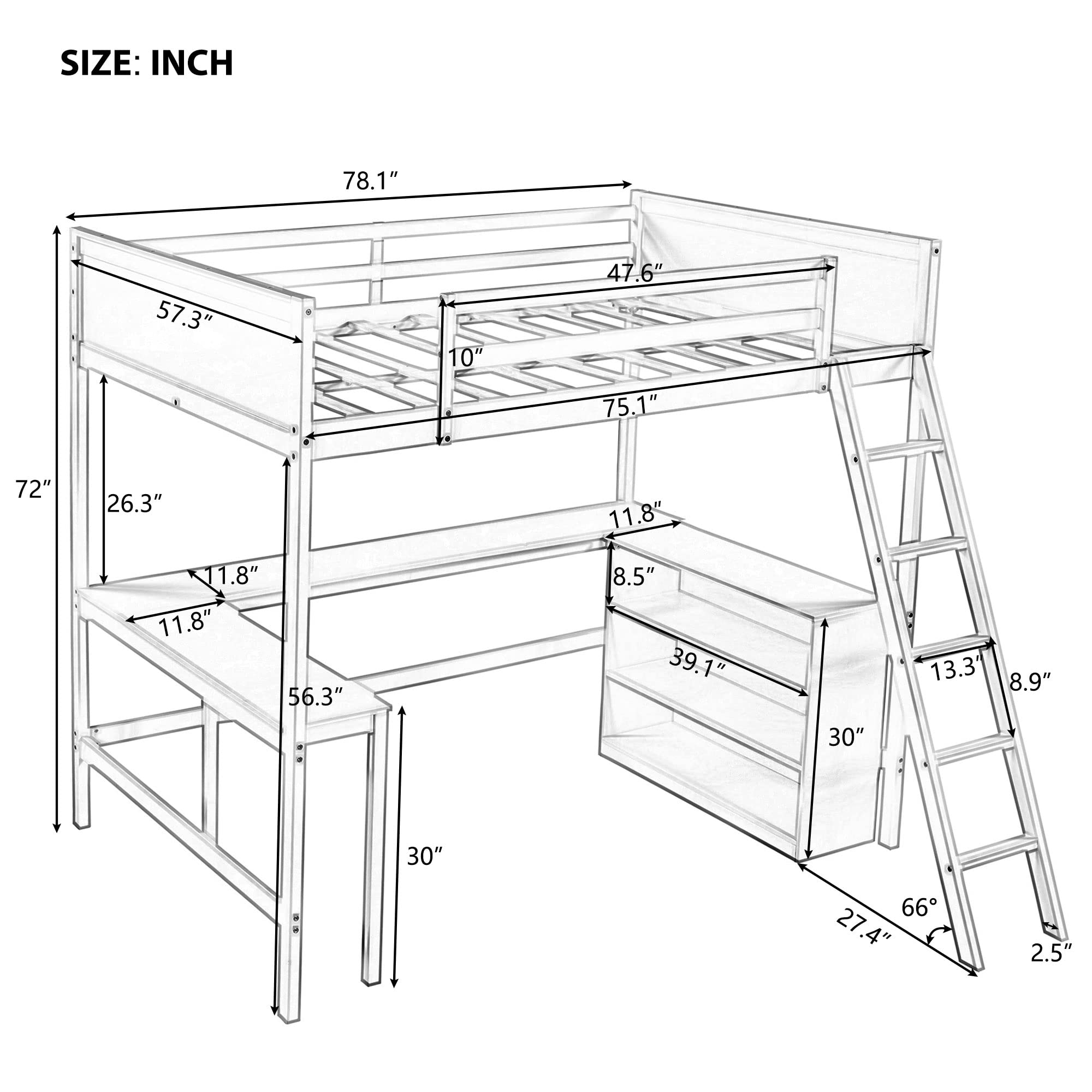 Merax Full Size Loft Bed with 3-Tier Shelves & Built-in Study Desk - Space Saving Wooden Bunk Bed for Kids & Teens - Sturdy Frame with Safety Ladder & Full-Length Guardrail in Espresso Finish - Perfect for Small Bedrooms, Dorms & Studio Apartments