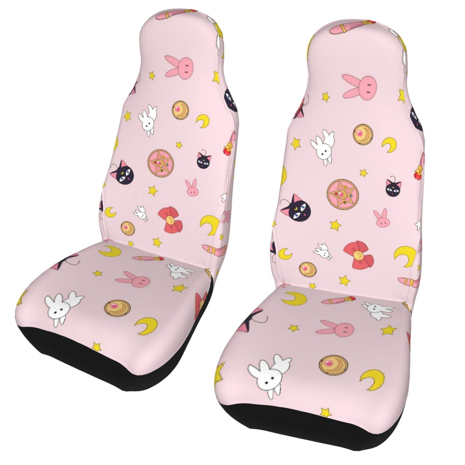 Pink Anime Car Seat Covers for Girls - Universal Front Seat Protectors for Cars, SUVs, Trucks - Set of 2 - Cute Auto Interior Accessories for Anime Lovers - Perfect for Daily Commute & Road Trips