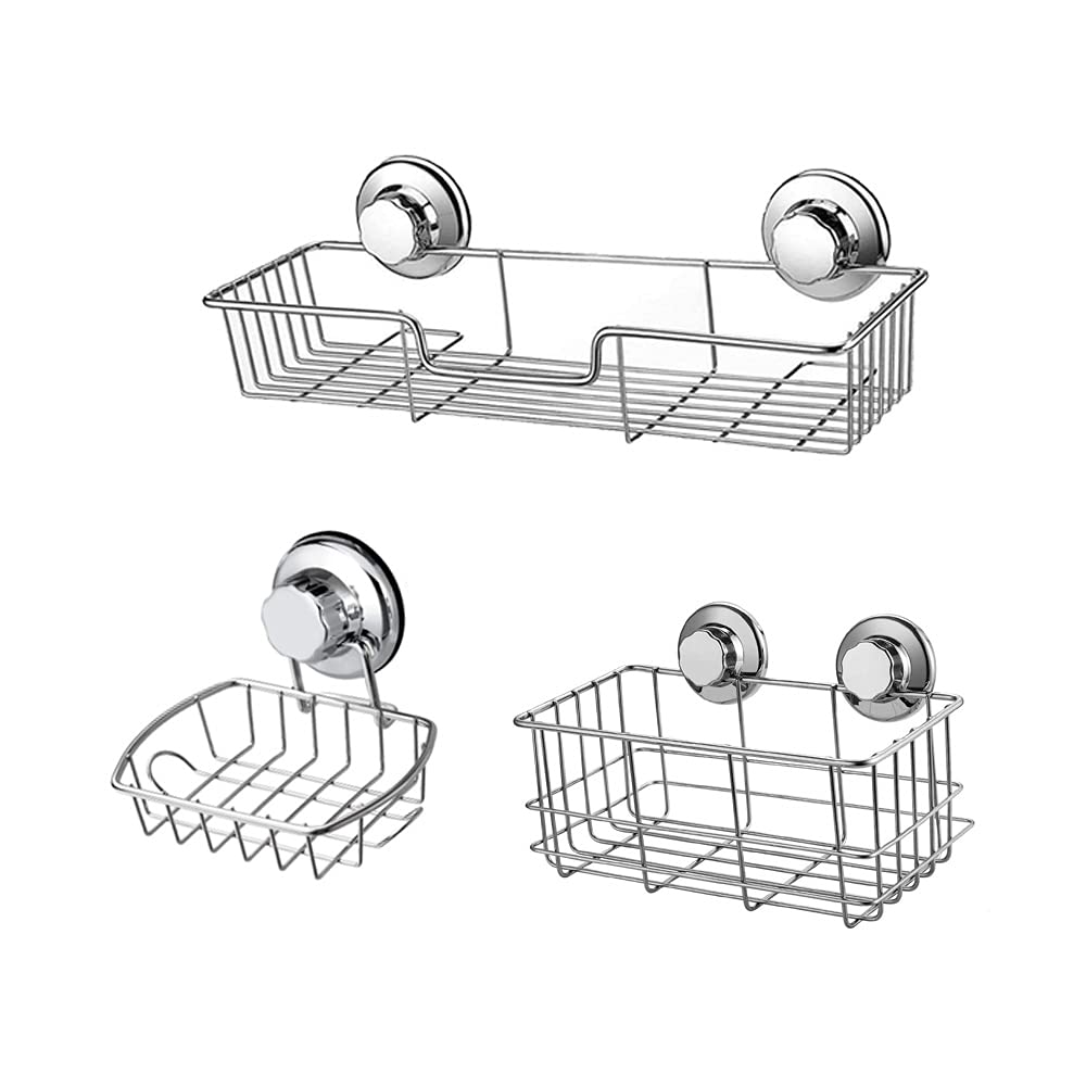 Rustproof SANNO Shower Caddy Organizer with Suction Cups - Large Deep Wire Basket for Bathroom Storage, Soap Dish Holder & No Damage Bath Shelf - Perfect for Shower Organization and Bathroom Accessories
