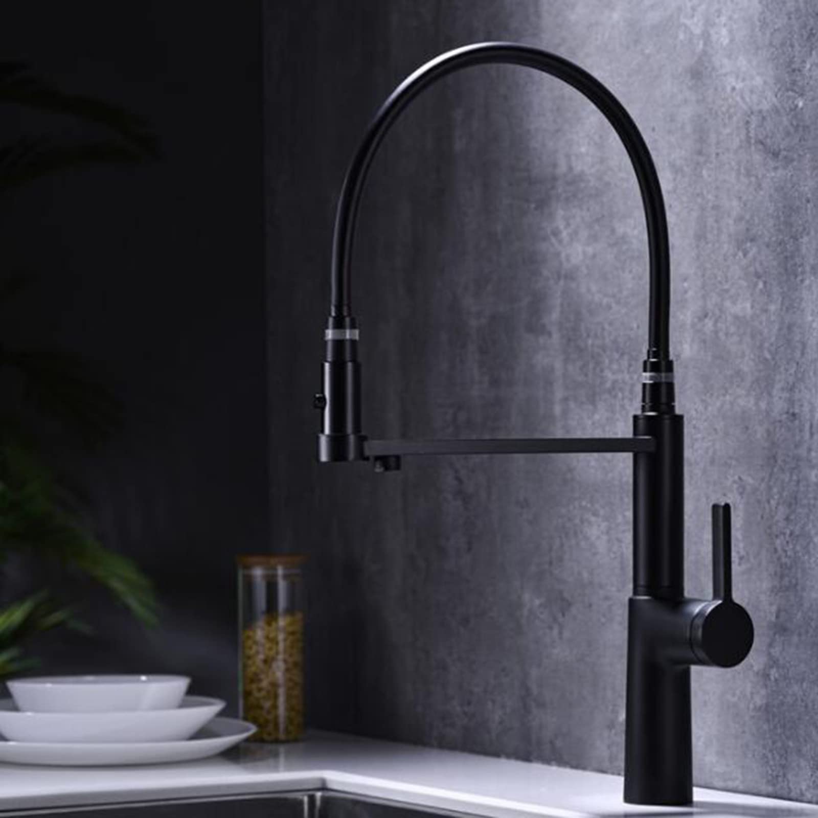 3-Way Black Brass Kitchen Faucet with Swivel Spout - 3-in-1 Multi-Function Pull Down Sink Faucet for Modern Home, Restaurant & Commercial Use